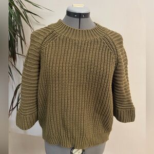Maeve by Anthropologie Olive Green Chunky Ribbed Knit Raglan Sweater
